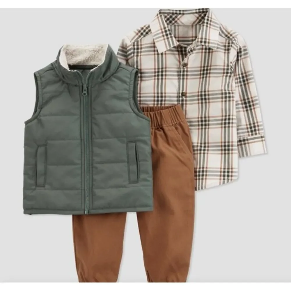 Carter's Baby Boy Zip-Front Puffer Vest with Sherpa Lined Collar